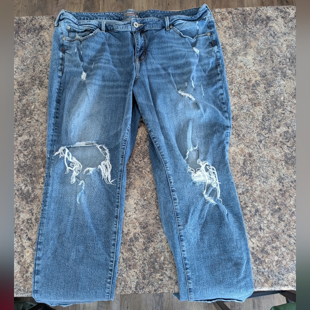 Torrid Blue Distressed Straight Leg Jeans